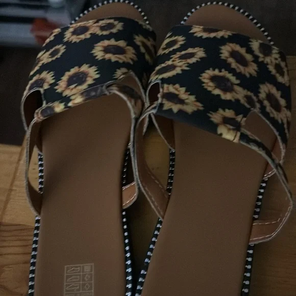 Women's Sunflower Print Slide Sandals, Casual Open Toe Flat Summer Shoes - Picture 5 of 7